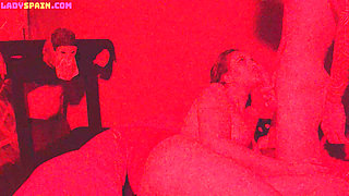 Busty Curvy Girl Tied up Gets Fucked Standing up at a Swingers Club. She Sucks Two Cocks at Once From Strangers