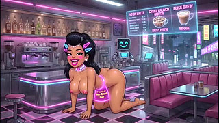 Funny Cartoon Girl Topless, Ai Animation
