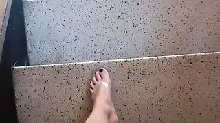 Going Down the Stairs in My Clear Jelly Flipflops