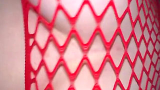 Massive Boobs Pregnant Girl in Red Mesh Rides Cock Then Doggy Fuck