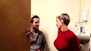 CFNM toilet femdom jerks BFs cock