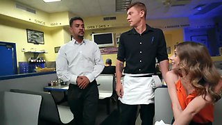 Cum-thisty chick Anya Olsen seduces waiter and fucks him in the public toilet