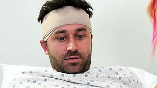 Gorgeous blonde babe blows a big cock after bath