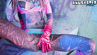 Tattoo Covered Punk Teen Shoves Huge Dildos in Both Holes - Gaping Anal Masturbation & ATM