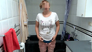 Stepmom, After Peeing, Masturbates, Gives Me a Blowjob, and We End up Fucking - I Cum Inside Her