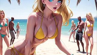 Anime Sexy Dj on the Beach Synthwave Retrowave