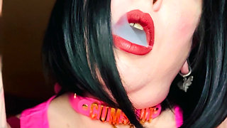 Pink PVC & A New Collar! BBW Tina Snua Smokes A Winston Cork 10 Cigarette - Smoking Smoker Shiny