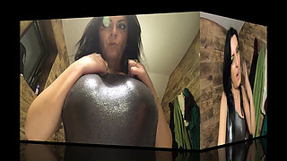 Ripped Shiny Nylon Jumpsuit in the Bathroom. Cum Cleanup, Dirty Dancing and Pee Play