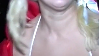 Busty Blonde Babe Cherry Treats Is on Her Knees Sucking off Dirty Doggers