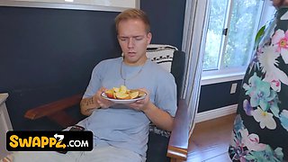 Swappz - busty stepmoms Katie Morgan & Reagan Foxx tempt their stepsons in a taboo halloween four-way