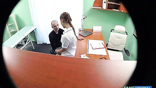 Sexy young doctor with a perfect body fucks with a bald boyfriend