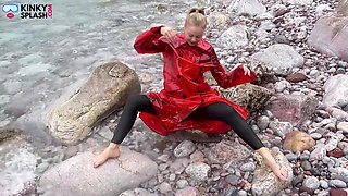 Shiny Pvc Over Neoprene Wet Beach JOI & Play