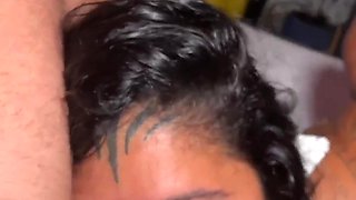 Horny brunette went down on her man and sucked his cock, taking it in her ass afterwards POV