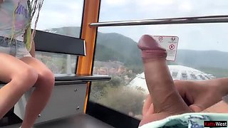 Public Flashing Blowjob - Skinny Brunette Swallows Cum on Ferris Wheel POV