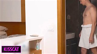 Horny Step Mom Jerks off Step Son to Helps Cum in Share Bed