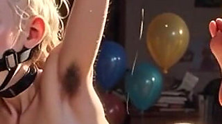 Woman in Rope Bondage Surrounded by Balloons - Extremely Horny