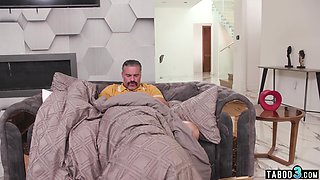 Teen fucking stepdads dick under blanket