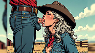Sexy Retro Art Cowgirls Sucking Cock