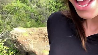 Amateur busty brunette masturbates and does hand job