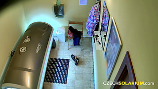 Czech Solarium 62: Busty Chick Strips in the Solarium and Puts on a Sexy Show