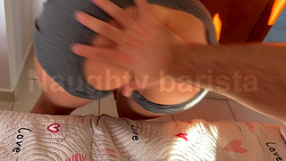 Fucking the slut before training with her leggings jammed in her ass