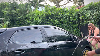 Beautiful Latinas Wash Her Car and Ends up Fucking, Threesome of Latinas Fucking and Fucking Her Pussy, Jessica Osorio