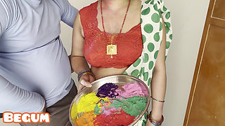 Fucking My Hot Aunt in Holi on Stairs