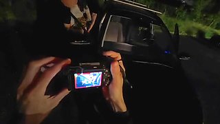Amateur Italian Brunette Gets Gangbanged by Three Cocks in Public Parking Lot Car Sex