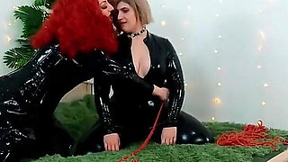 Backstage Video of Lesbian Fetish Fun. Pvc Clothes, Light Femdom, Tickling with Hitachi Magic Wand