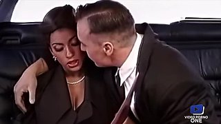 Sexy French brunette Julia Channel gets car fuck in lingerie