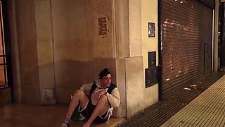 Convincing Petite Latina for Homeless Guy Threesome
