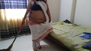 Indian Desi Hot In White Saree Sweeps House Then A Stranger Comes And Fucks Her - Big Ass & Hu With Huge Boobs