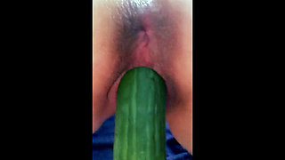 Dirty Talking Slut Fucked Hard From Behind with a Huge Cucumber - Uncut Clips