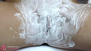 Erect Dicks Close-Up Shave of Hairy Tight Pussy