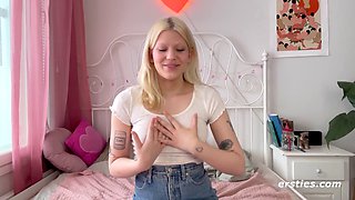 Kicking off, milking, girl masturbates