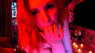 Naked goddess of passion in dance, turning a spit on the face into the peak of temptation