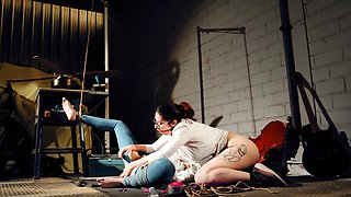 Pink labia close up of naive brunette