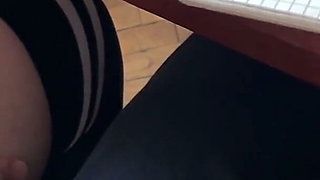 Schoolgirl Handjob Again in Math Class Under the Table and Even a Bit of Footjob. at School.
