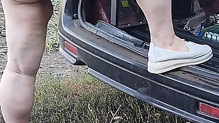 Girlfriend Squirts Several Times in a Row Near the Car