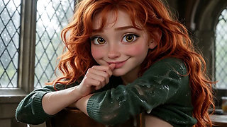 Beautiful Redhead Seducing at the Magic College (ai-generated)