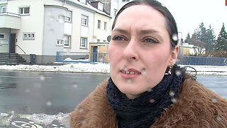 German girl next door doing job casting on the street