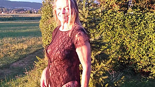 Granny Is Wearing a Sheer Bodysuit Outside