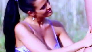 Two hot lesbian teens lick their pussy and masturbate outdoor