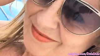 Amateur Blonde MILF Squirts Hard with Dildo - Outdoor Solo Masturbation