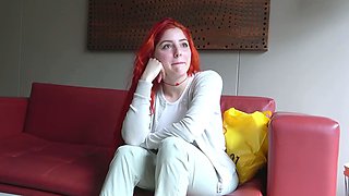 Redhead LATINA 18YO was nervous on camera