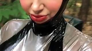 Latex slut solo anal masturbation