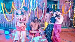 Desi Bahu and Beta Gangbang Sex with Sasur