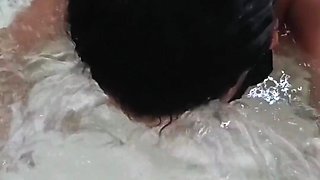 Underwater, Blowing Bubbles with a Blindfold on