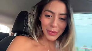 Hot Latina Teases and Toys Her Wet Pussy in Car