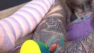 Tattooed Hippie's Anal Fucking with Big Toy and Get Fuck by Real Big Cock